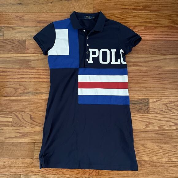 Polo Ralph Lauren Mesh Mini Shirt Dress Womens M Navy Blue Preppy Sporty Classic - Picture 1 of 9